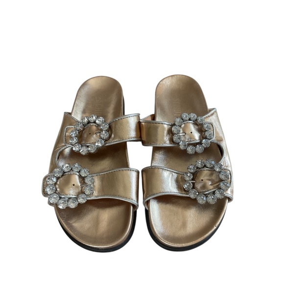 SCHUTZ Ariel Crystal Buckle Slide Sandals - Picture 1 of 9